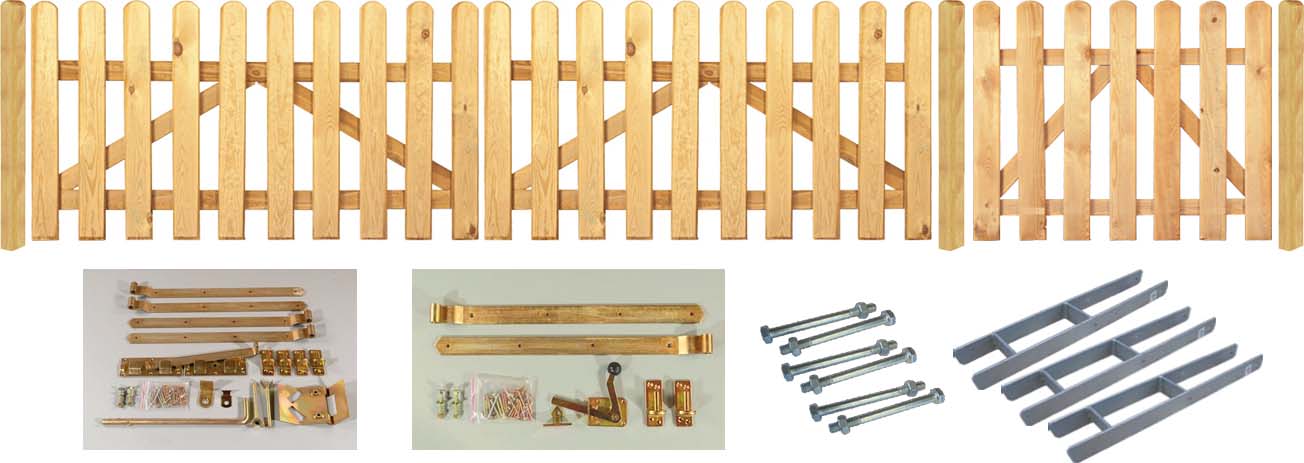 Zaunset HOUSTON Tür und Tor, 1 x Heiko Tür 100/80, 1 x Heiko Doppeltor 300/80, aus Kiefer|Fichte Farbe kdi