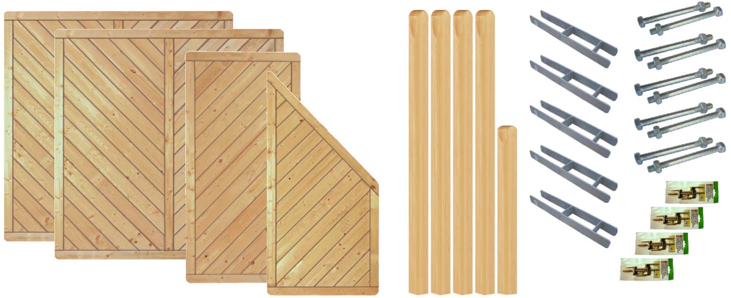 Zaunset CHICAGO 1, 4x Classic diagonal 180/180 aus Fichte Farbe kdi