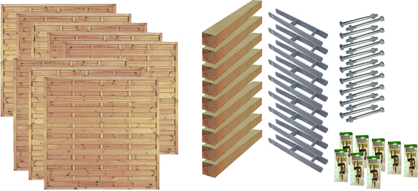 MANHATTAN 6 Zaunset MANHATTAN 6, 8x Maxi-Massiv 180/180 aus Kiefer|Fichte Farbe kdi