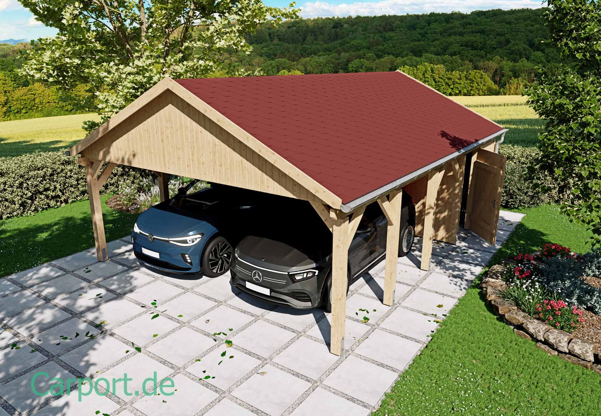 Doppelcarport 6 m x 7,96 m Dachdeckung: Bitumenschindeln Doppelcarport 6 m x 7,96 m Dachdeckung: Bitumenschindeln