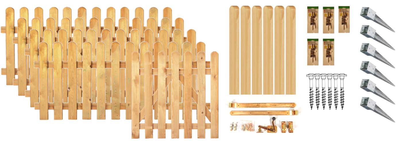 Zaunset HOUSTON 1, 4x Heiko gerade 180/80, 1xHeiko Pforte aus Kiefer|Fichte Farbe kdi