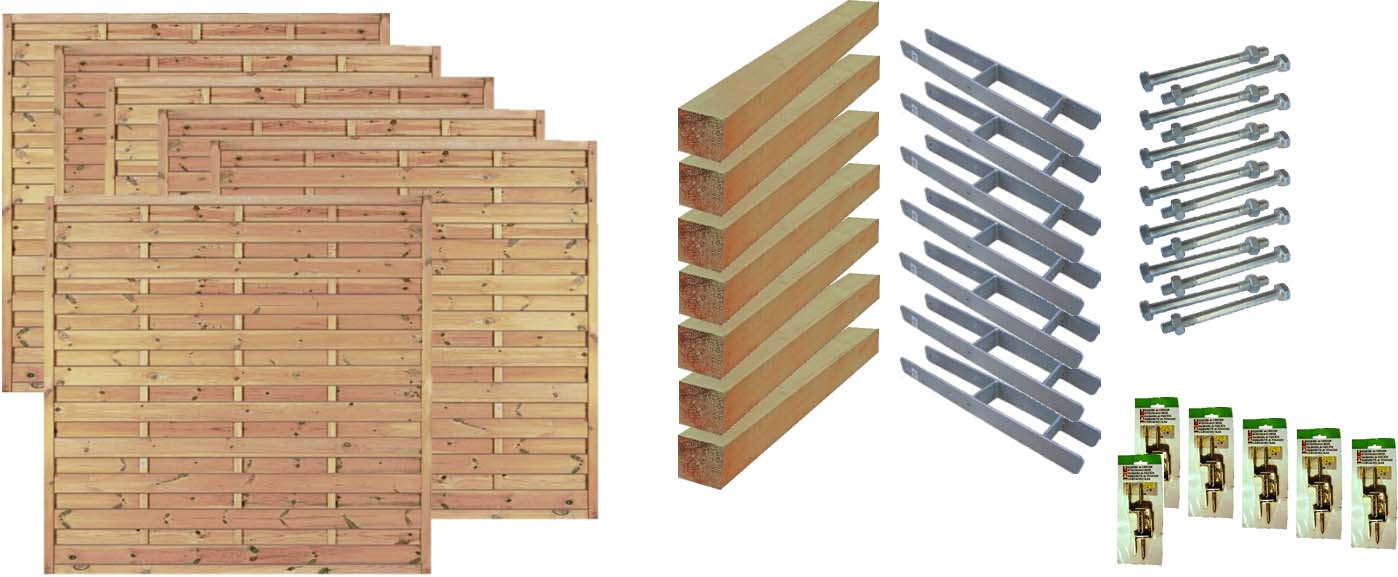 Zaunset MANHATTAN 4, 6x Maxi-Massiv 180/180 aus Kiefer|Fichte Farbe kdi