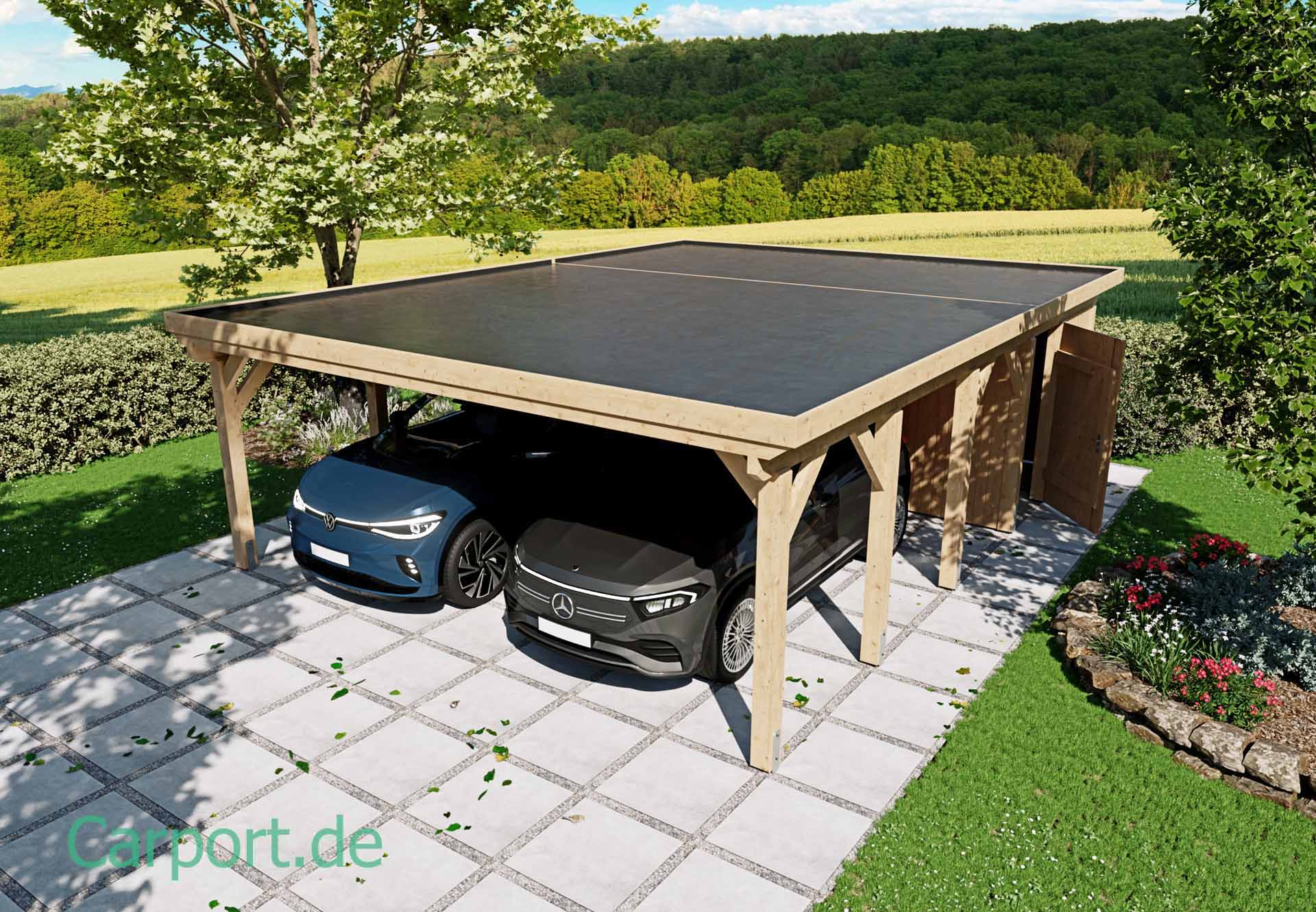 Flachdach Doppelcarport 6 m x 7,96 m Dachdeckung Selbstklebende Dachbahn KSK-M Flachdach Doppelcarport 6 m x 7,96 m Dachdeckung Selbstklebende Dachbahn KSK-M