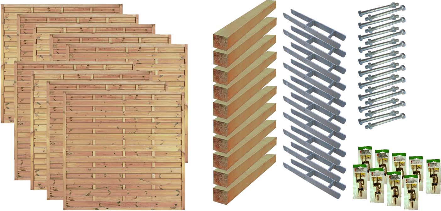 Zaunset MANHATTAN 7, 9x Maxi-Massiv 180/180 aus Kiefer|Fichte Farbe kdi