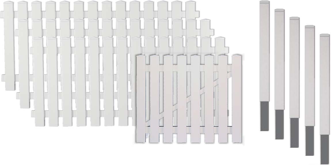 LEXINGTON 1 Zaunset LEXINGTON 1, 3 x Lightline Vorgarten gerade 180/80, 1 x Tür 100/80 aus PVC Kunststoff Farbe weiß