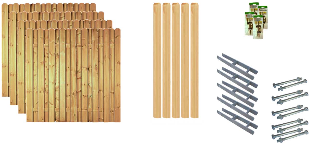 LOS ANGELES 2 Zaunset LOS ANGELES 2, 4x Lieke gerade 180/180 aus Kiefer|Fichte Farbe kdi