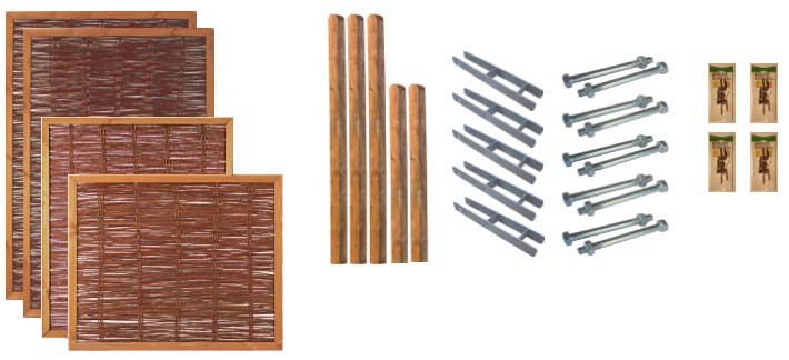 Zaunset FRESNO 1, 4xFako,120/180, 120/140,120/100 aus Weide Farbe natur