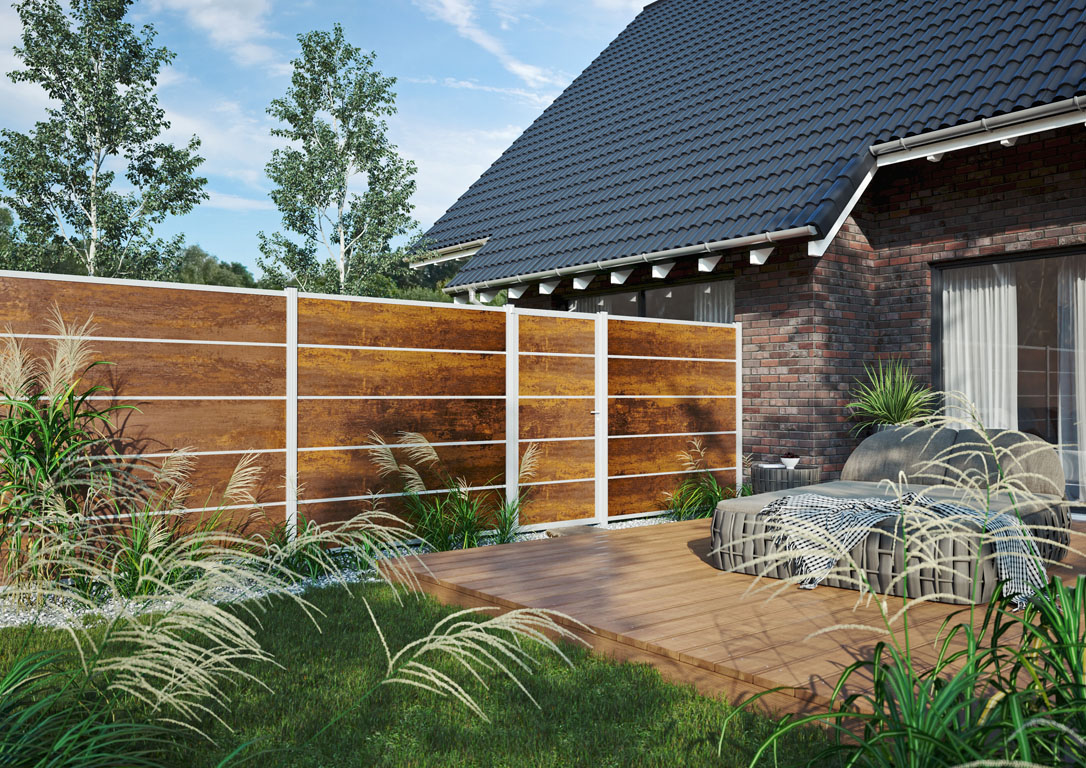 Ambiente mit FARÖ-Serie HPL-Steckzaunsystem