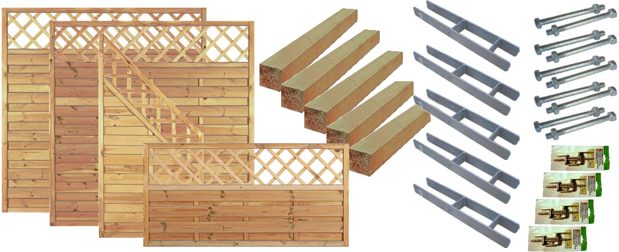 Zaunset MEMPHIS 1, 4xMaxi-Massiv-Ranki aus Kiefer|Fichte Farbe kdi