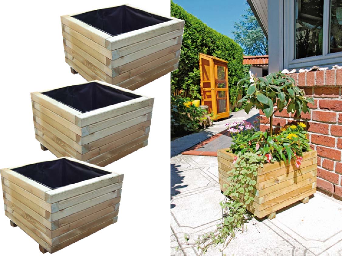 Zaunset MOBILE 1, 3x Blumenkübel Max 50/50/38 aus Kiefer|Fichte Farbe kdi